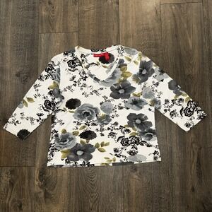 Gloria Vanderbilt Women's M Stretch Top Floral V Neck Short Sparkly Dainty Top